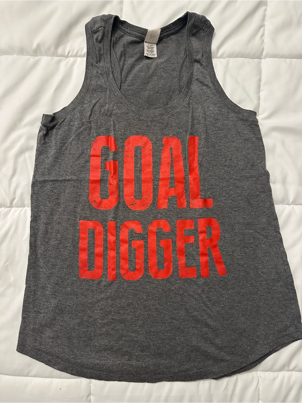 District Made Gray Tank Top with Red GOAL DIGGER